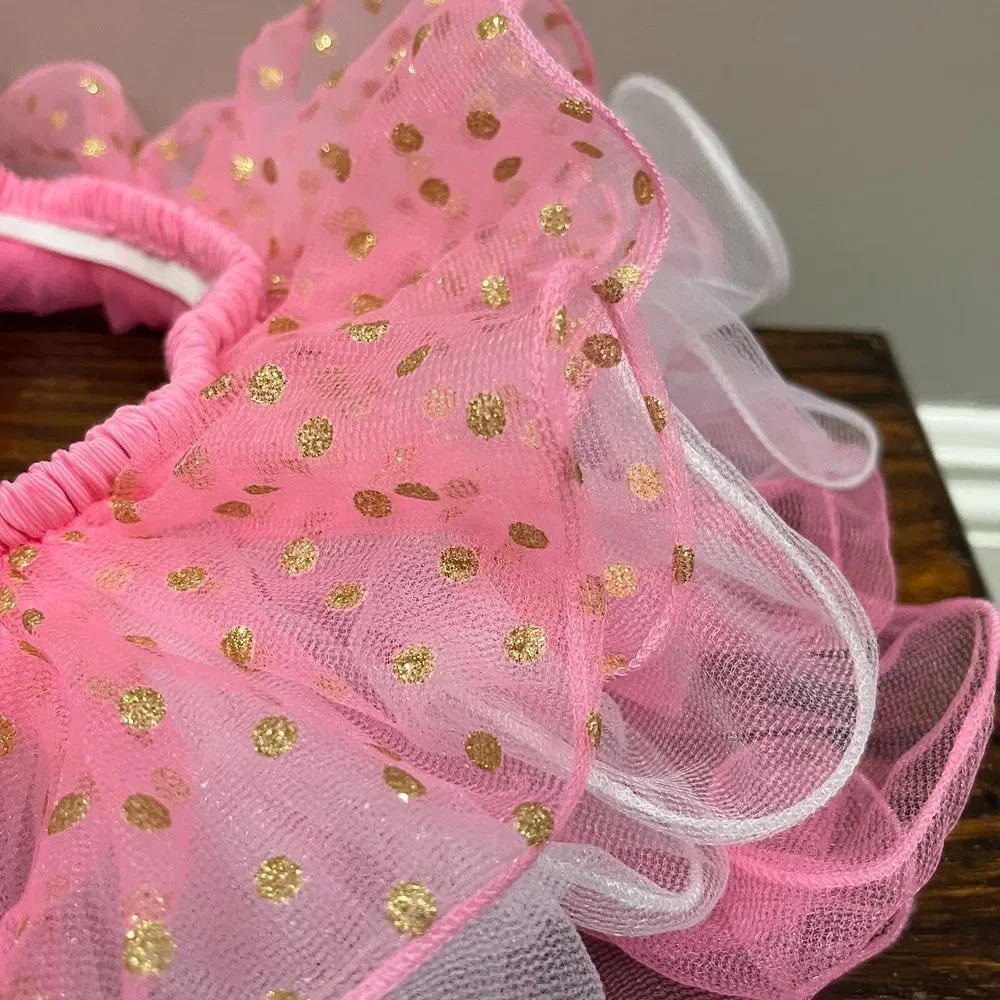 Pink Gold Polka Dot Tulle Tutu Skirt Ballet‎ Dance Girls Princess Party 12M